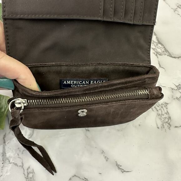 American Eagle Vintage Y2k Suede Wallet Dark Brown Lace Up Small Bifold - Picture 6 of 6